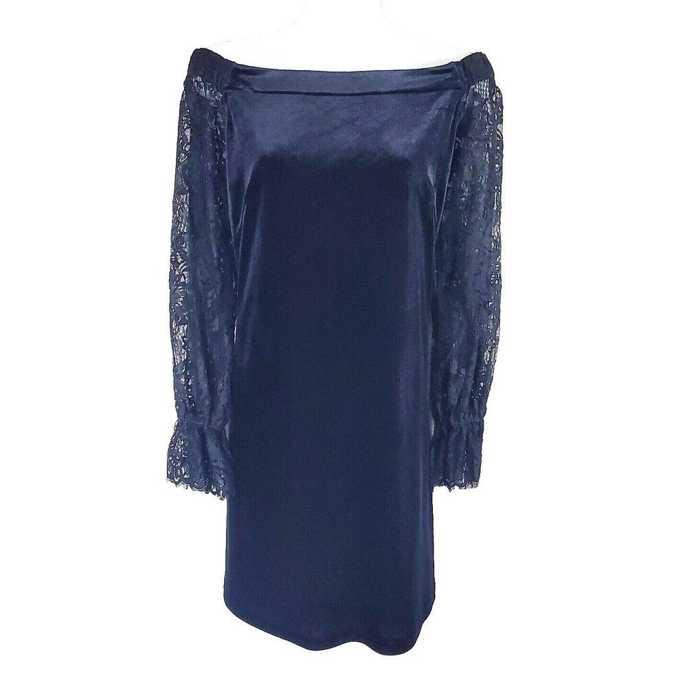 White House Black Market Dress 8 Velvet Off the Shoulder Lace Cocktail WHBM